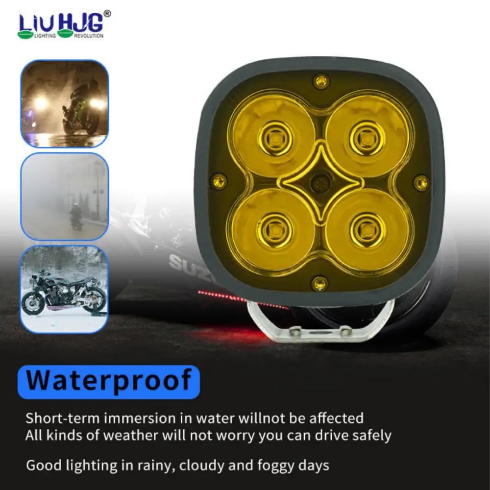 Original 4 LED CREE 60W Auxiliary Fog Light for Motorcycles (Yellow Filter)